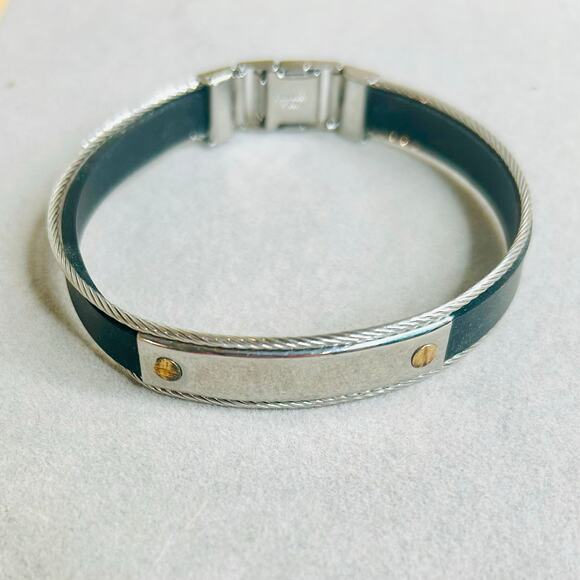 Black Rubber Stainless Steel Cable Blank ID Bracelet 7.5” - Picture 1 of 4